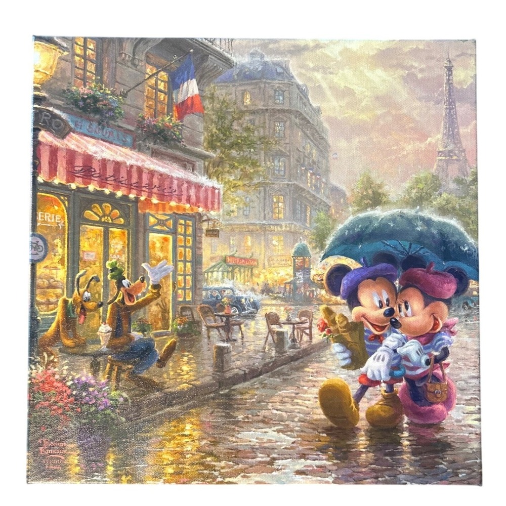 Thomas Kinkade Disney Mickey Minnie Paris Canvas Wall Art 14x14 COA Disneyana